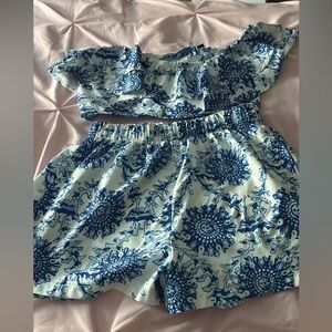 Blue and White Floral Two-Piece Set